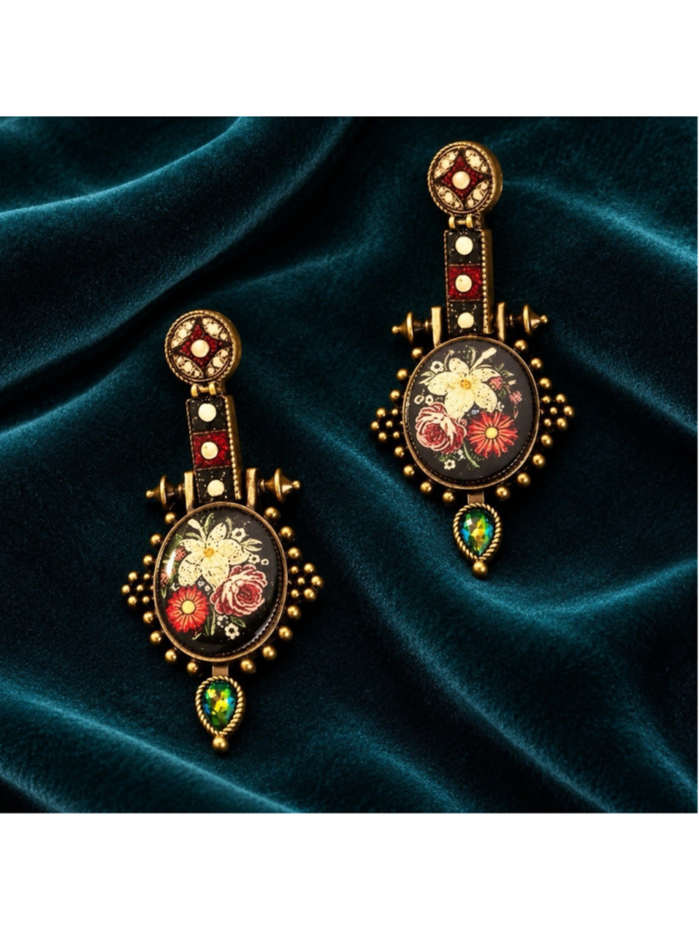 Antique Floral Museum Earrings Flower VTG Palace Gold Court Boho CZ Statement CZ